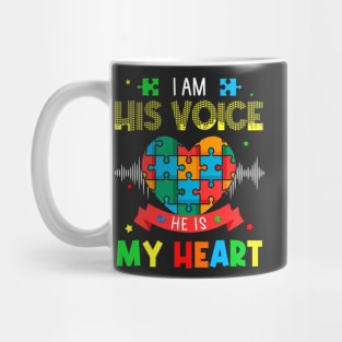 Autism Mom I Am His Voice He Is My Heart Autism Awareness Mug
